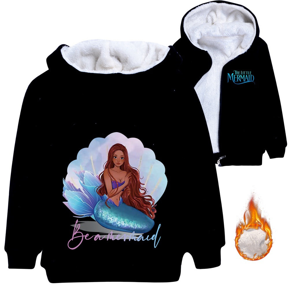 The Little Mermaid Sherpa Lined Hoodie Fleece Sweatshirt Full Zip Hooded Jacket for Kids