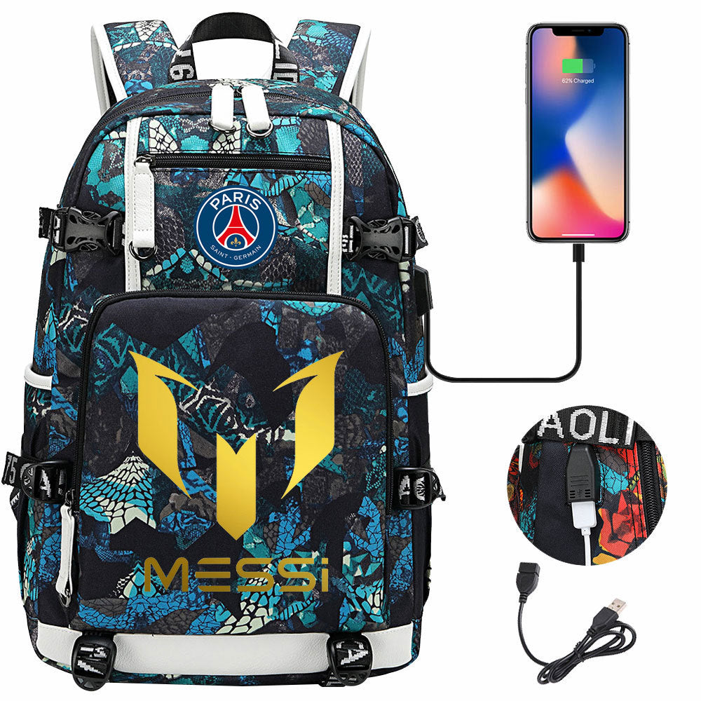 Barcelona Football Lionel USB Charging Backpack School Notebook Travel Bags