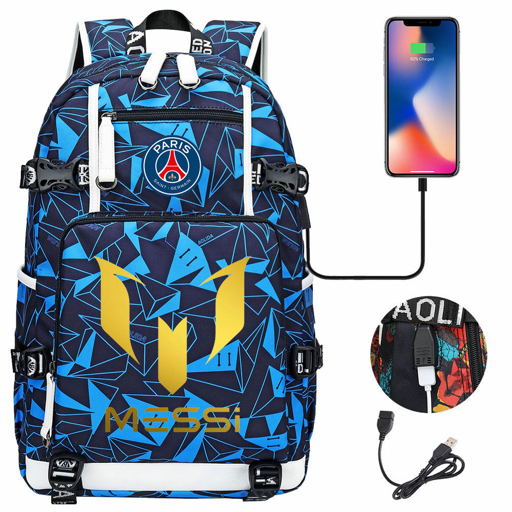 Barcelona Football Lionel USB Charging Backpack School Notebook Travel Bags