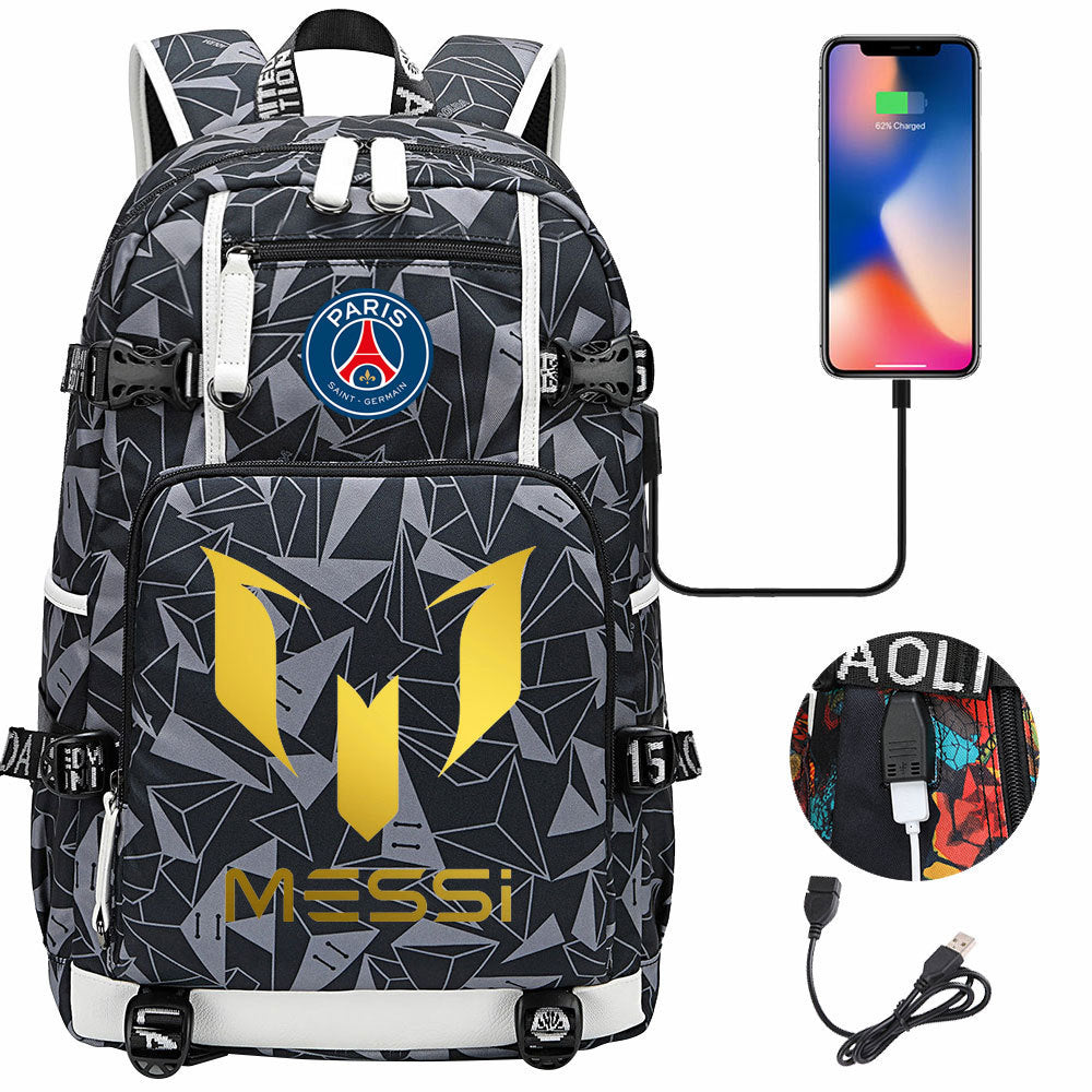 Barcelona Football Lionel USB Charging Backpack School Notebook Travel Bags