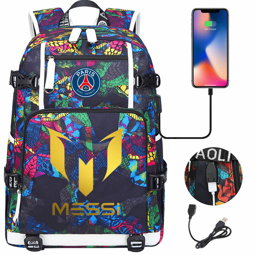 Barcelona Football Lionel USB Charging Backpack School Notebook Travel Bags