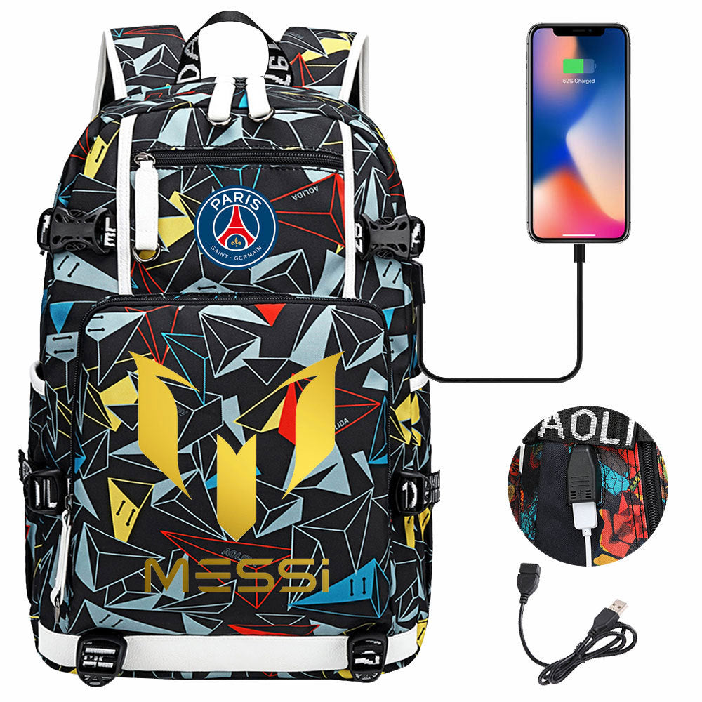 Barcelona Football Lionel USB Charging Backpack School Notebook Travel Bags