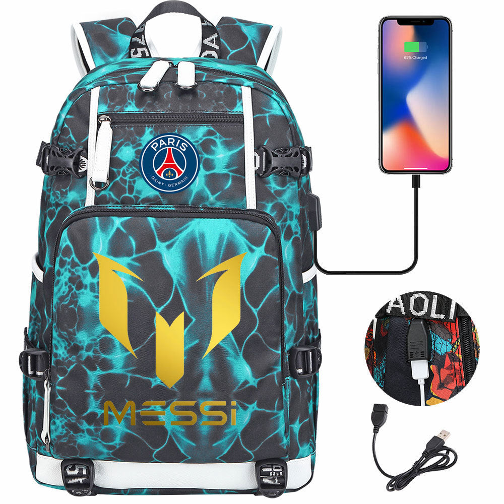 Barcelona Football Lionel USB Charging Backpack School Notebook Travel Bags