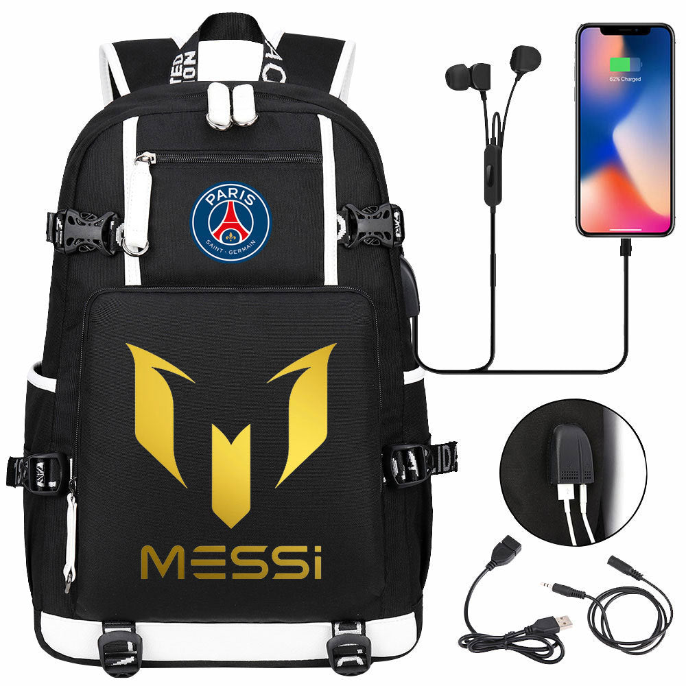 Barcelona Football Lionel USB Charging Backpack School Notebook Travel Bags