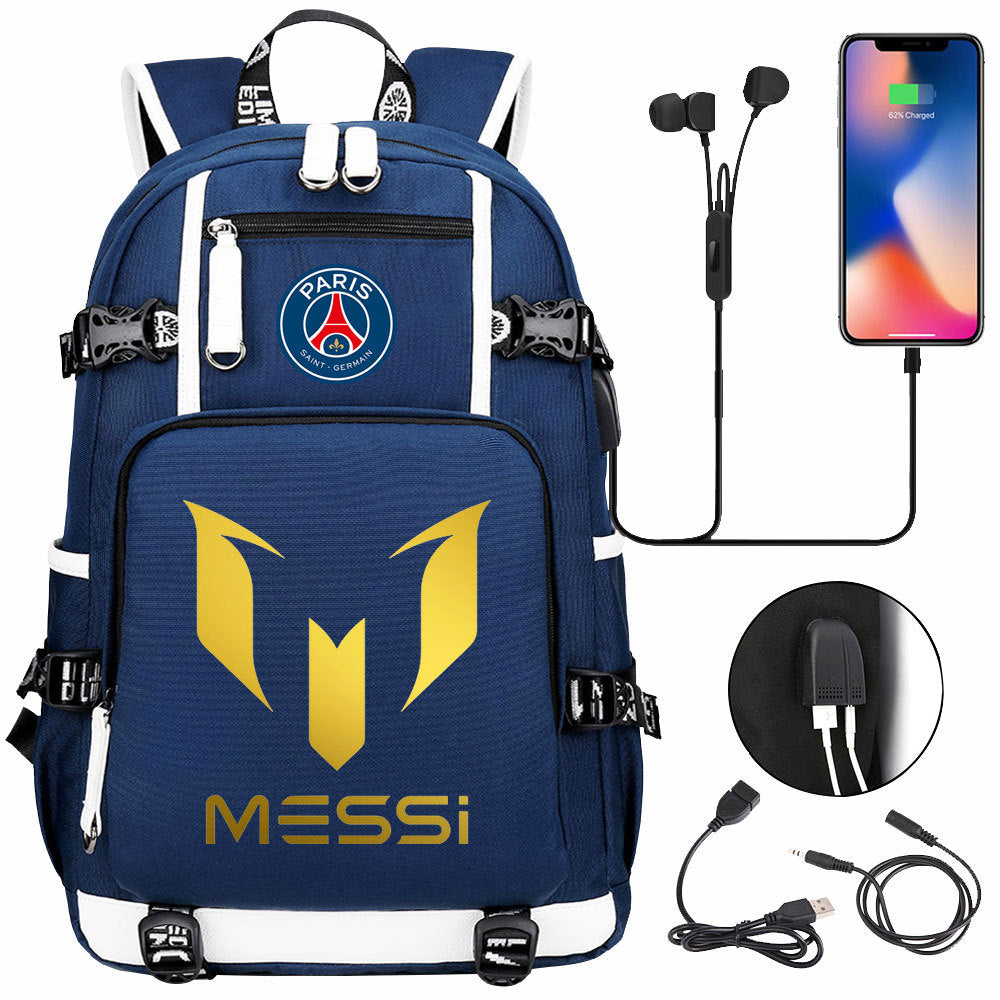 Barcelona Football Lionel USB Charging Backpack School Notebook Travel Bags