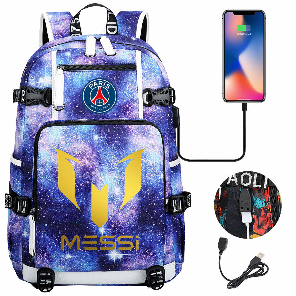 Barcelona Football Lionel USB Charging Backpack School Notebook Travel Bags