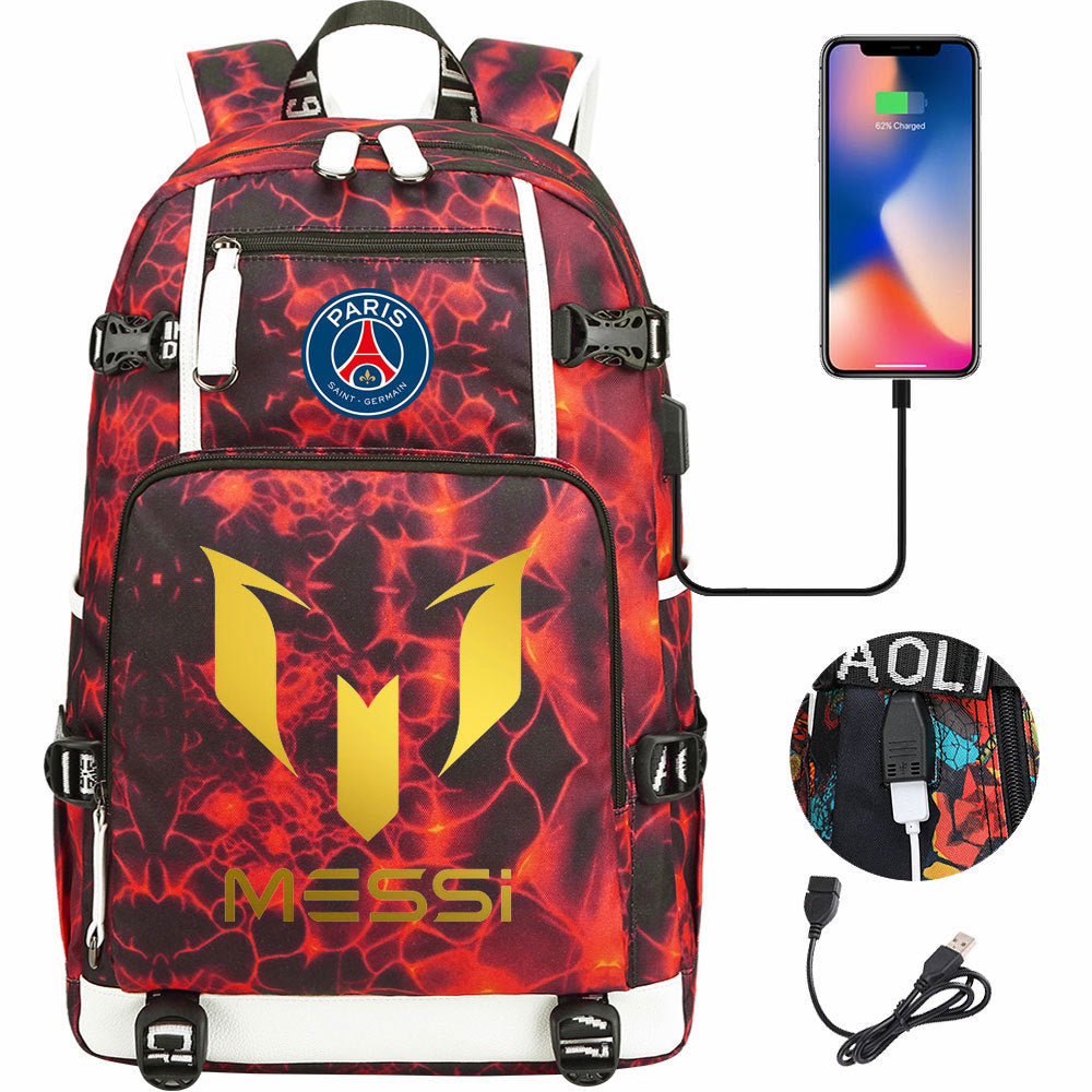 Barcelona Football Lionel USB Charging Backpack School Notebook Travel Bags