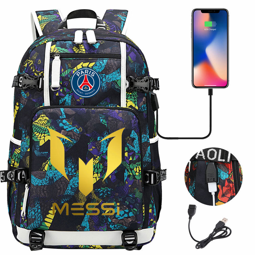 Barcelona Football Lionel USB Charging Backpack School Notebook Travel Bags