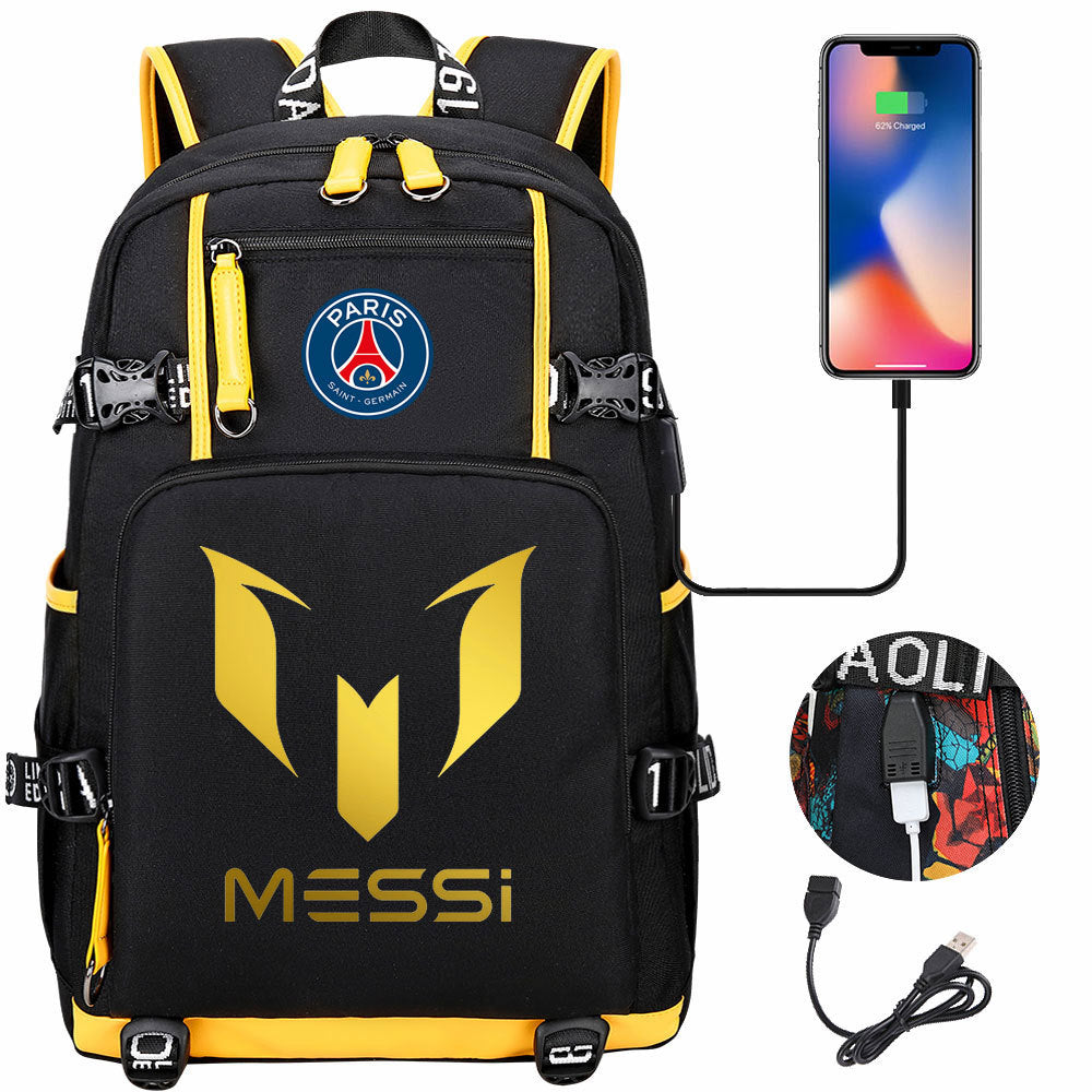 Barcelona Football Lionel USB Charging Backpack School Notebook Travel Bags