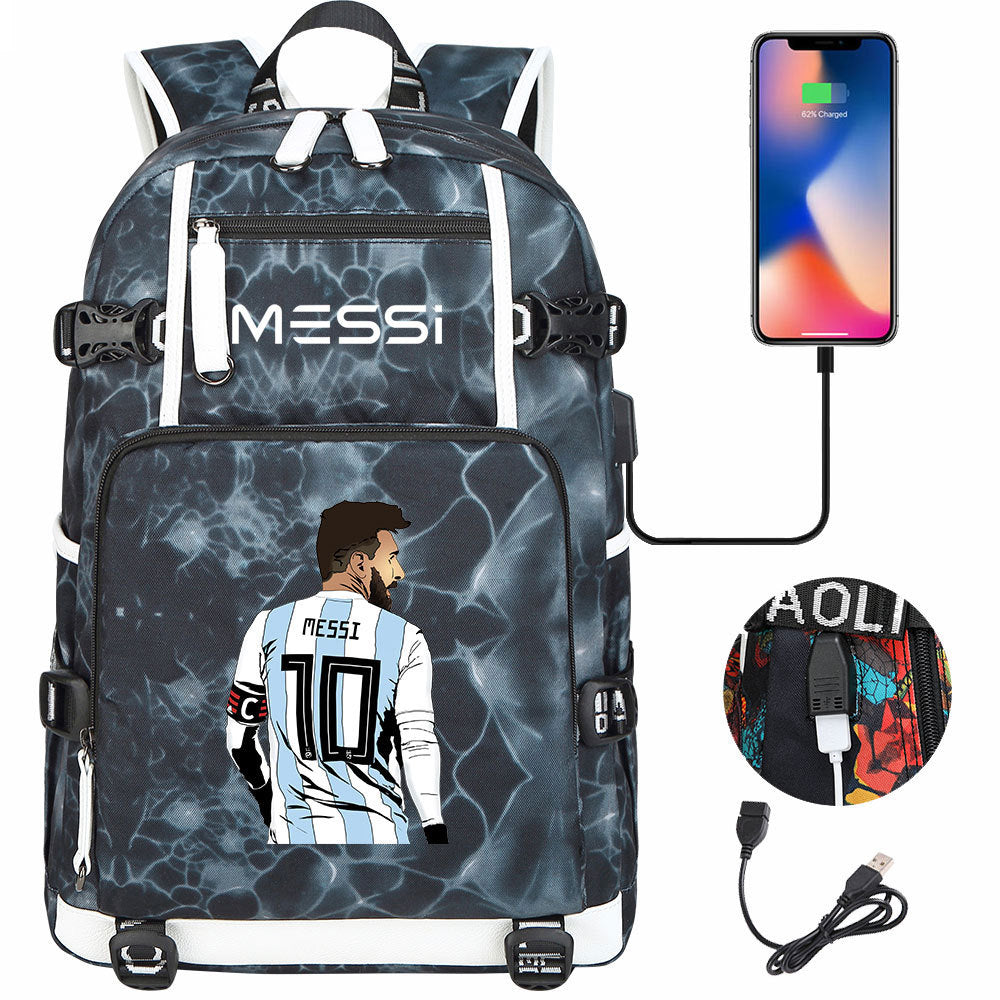 Barcelona Football Lionel USB Charging Backpack School Notebook Travel Bags