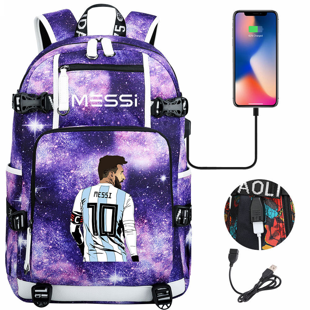 Barcelona Football Lionel USB Charging Backpack School Notebook Travel Bags