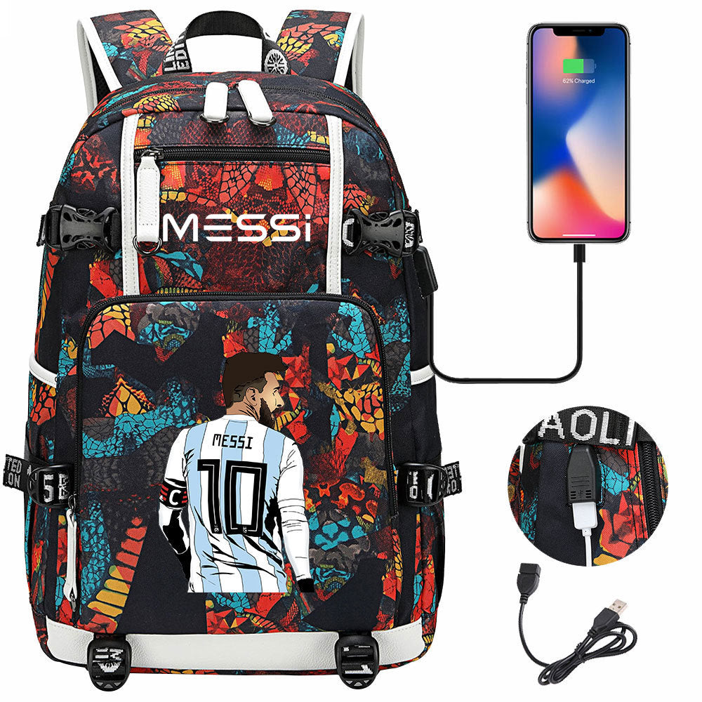 Barcelona Football Lionel USB Charging Backpack School Notebook Travel Bags