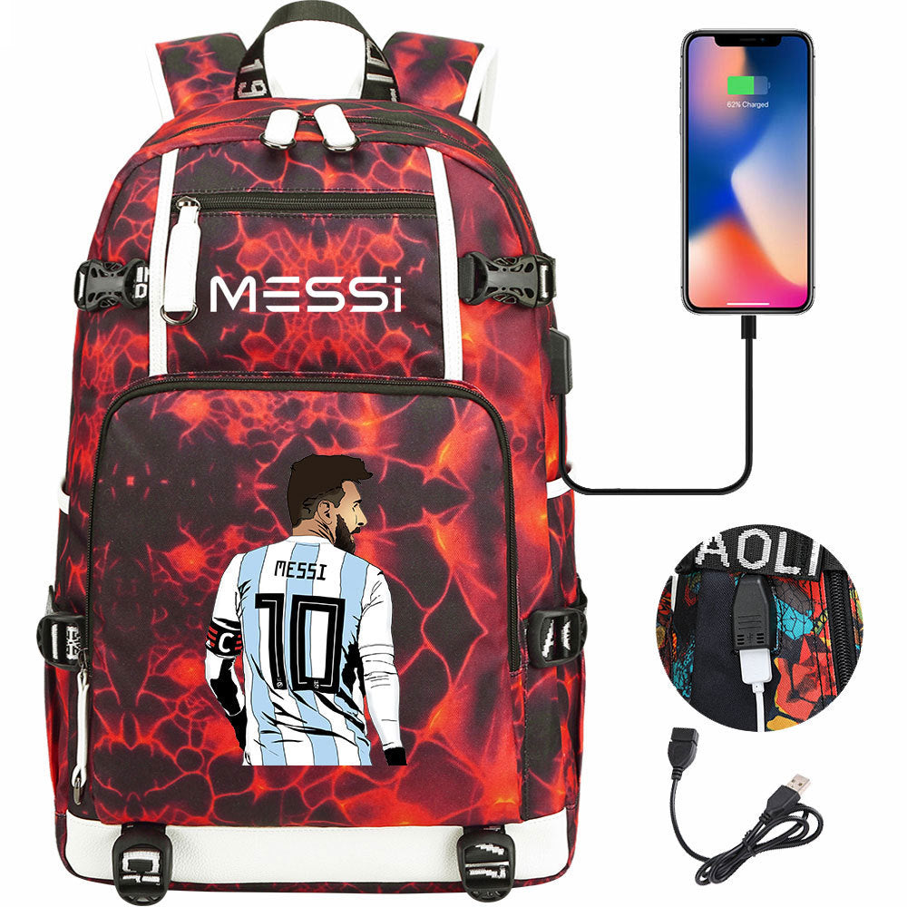 Barcelona Football Lionel USB Charging Backpack School Notebook Travel Bags