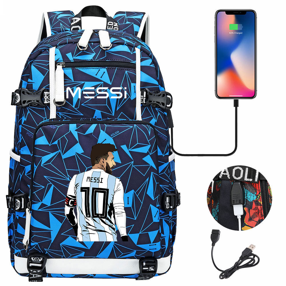 Barcelona Football Lionel USB Charging Backpack School Notebook Travel Bags