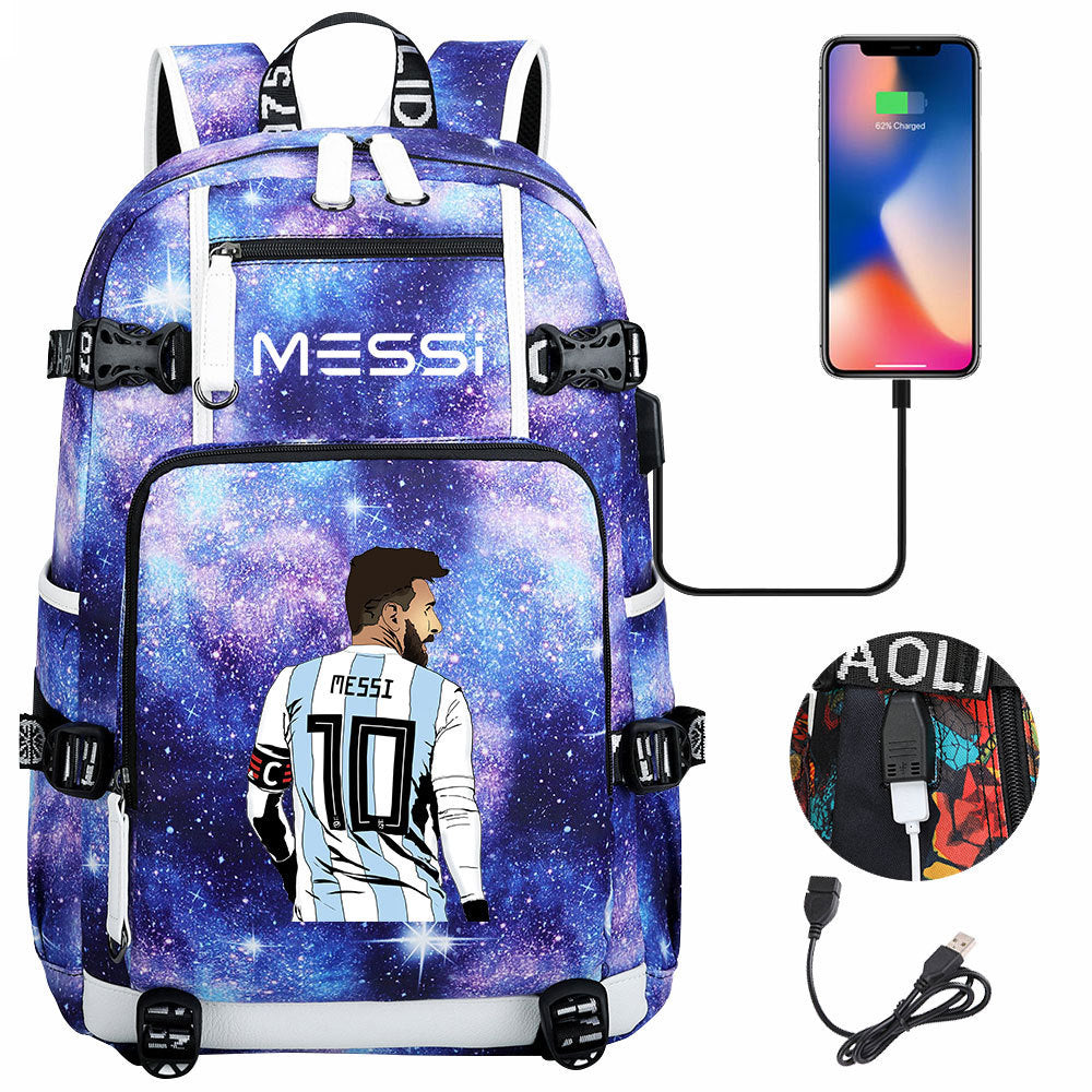 Barcelona Football Lionel USB Charging Backpack School Notebook Travel Bags