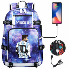 Barcelona Football Lionel USB Charging Backpack School Notebook Travel Bags