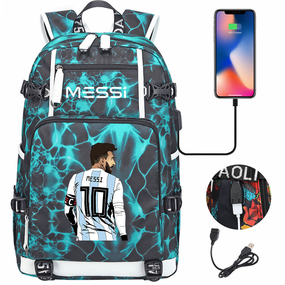 Barcelona Football Lionel USB Charging Backpack School Notebook Travel Bags