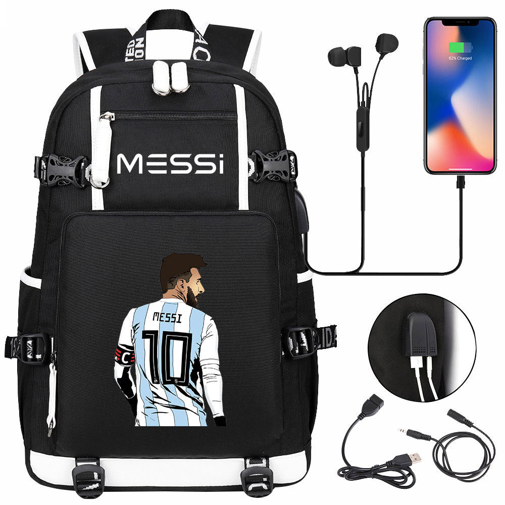 Barcelona Football Lionel USB Charging Backpack School Notebook Travel Bags