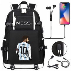 Barcelona Football Lionel USB Charging Backpack School Notebook Travel Bags