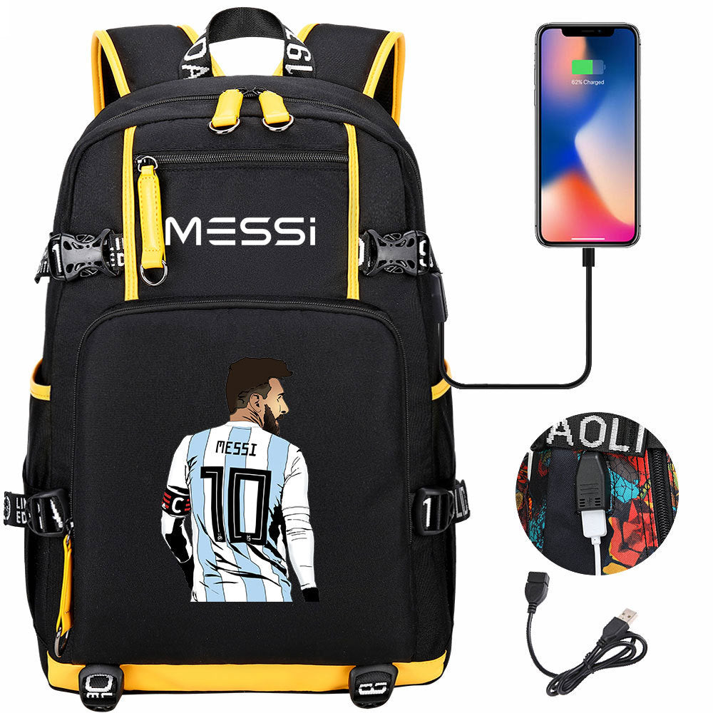 Barcelona Football Lionel USB Charging Backpack School Notebook Travel Bags