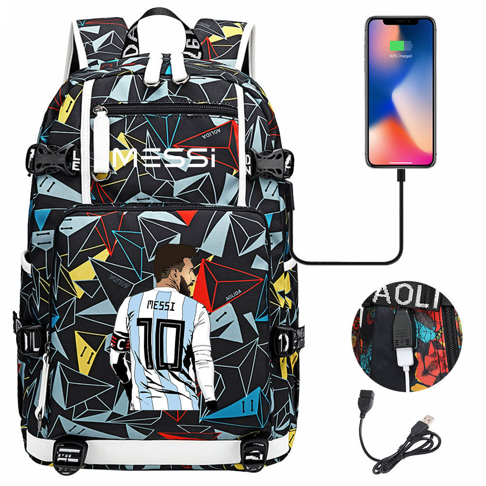 Barcelona Football Lionel USB Charging Backpack School Notebook Travel Bags