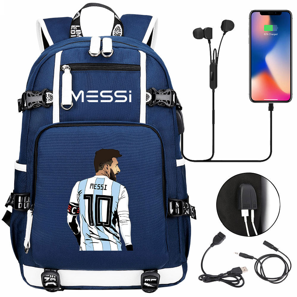 Barcelona Football Lionel USB Charging Backpack School Notebook Travel Bags