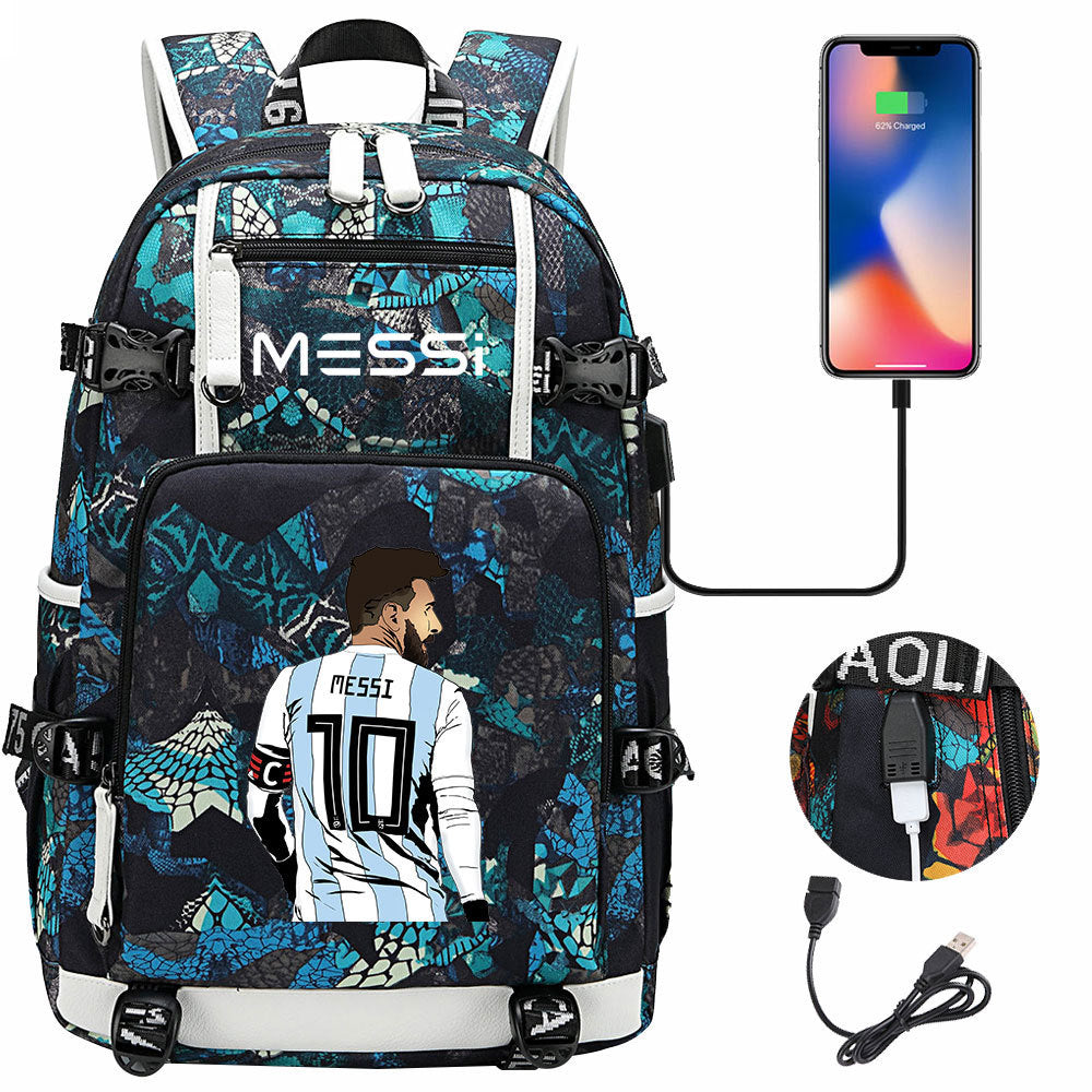 Barcelona Football Lionel USB Charging Backpack School Notebook Travel Bags