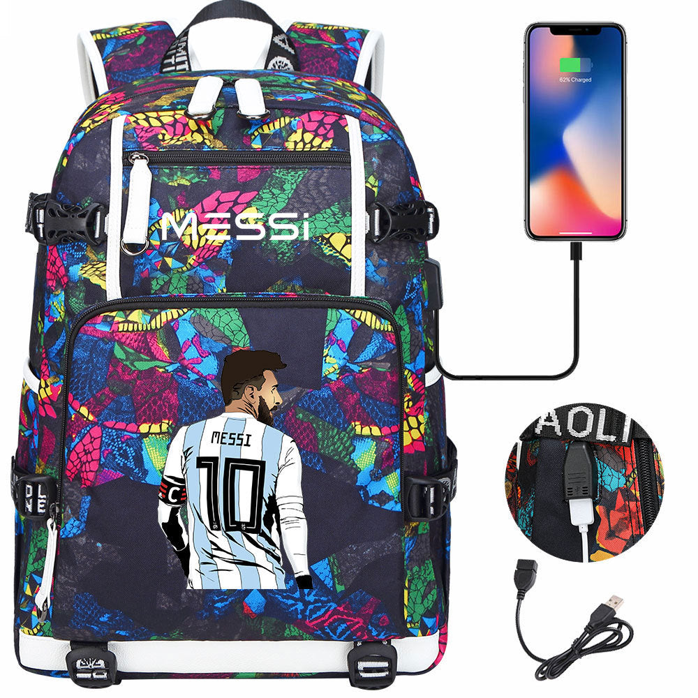 Barcelona Football Lionel USB Charging Backpack School Notebook Travel Bags