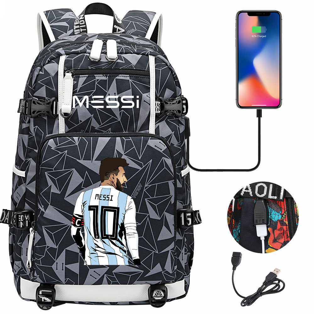 Barcelona Football Lionel USB Charging Backpack School Notebook Travel Bags