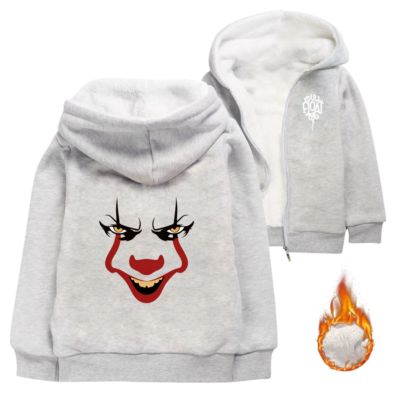 Pennywise Clown Sherpa Lined Hoodie Fleece Sweatshirt Full Zip Hooded Jacket for Kids