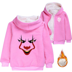 Pennywise Clown Sherpa Lined Hoodie Fleece Sweatshirt Full Zip Hooded Jacket for Kids