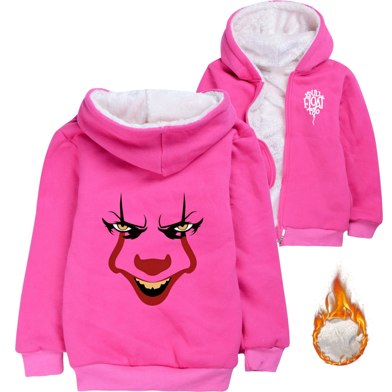 Pennywise Clown Sherpa Lined Hoodie Fleece Sweatshirt Full Zip Hooded Jacket for Kids