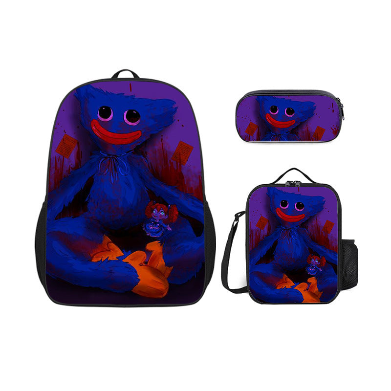 Poppy Huggy Wuggy Full Printed Backpack Schoolbag Travel Notebook Bag Lunch Bag Pencil Bag for Kids Students 3PCS