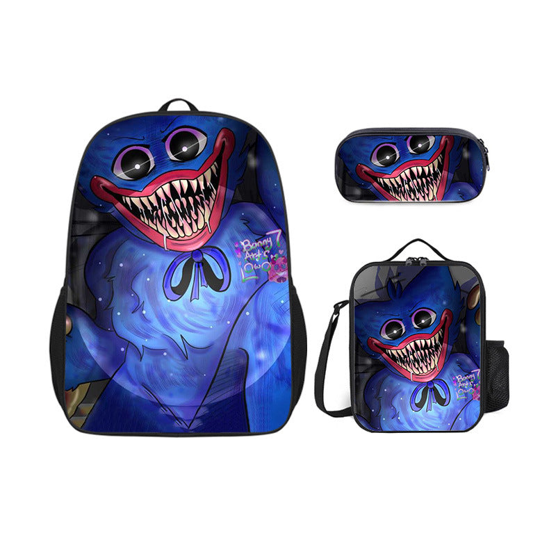 Poppy Huggy Wuggy Full Printed Backpack Schoolbag Travel Notebook Bag Lunch Bag Pencil Bag for Kids Students 3PCS