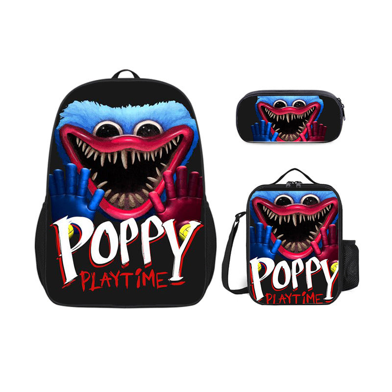 Poppy Huggy Wuggy Full Printed Backpack Schoolbag Travel Notebook Bag Lunch Bag Pencil Bag for Kids Students 3PCS