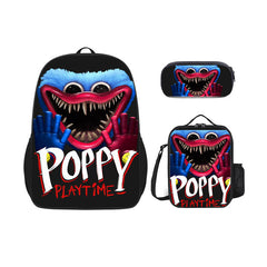 Poppy Huggy Wuggy Full Printed Backpack Schoolbag Travel Notebook Bag Lunch Bag Pencil Bag for Kids Students 3PCS