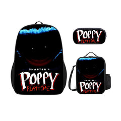 Poppy Huggy Wuggy Full Printed Backpack Schoolbag Travel Notebook Bag Lunch Bag Pencil Bag for Kids Students 3PCS