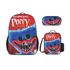 Poppy Huggy Wuggy Full Printed Backpack Schoolbag Travel Notebook Bag Lunch Bag Pencil Bag for Kids Students 3PCS