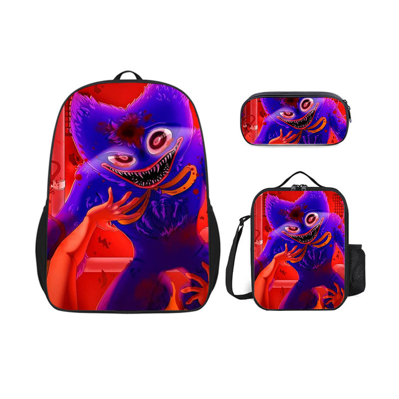 Poppy Huggy Wuggy Full Printed Backpack Schoolbag Travel Notebook Bag Lunch Bag Pencil Bag for Kids Students 3PCS
