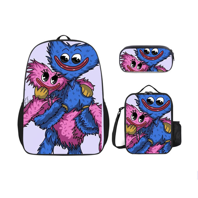 Poppy Huggy Wuggy Full Printed Backpack Schoolbag Travel Notebook Bag Lunch Bag Pencil Bag for Kids Students 3PCS