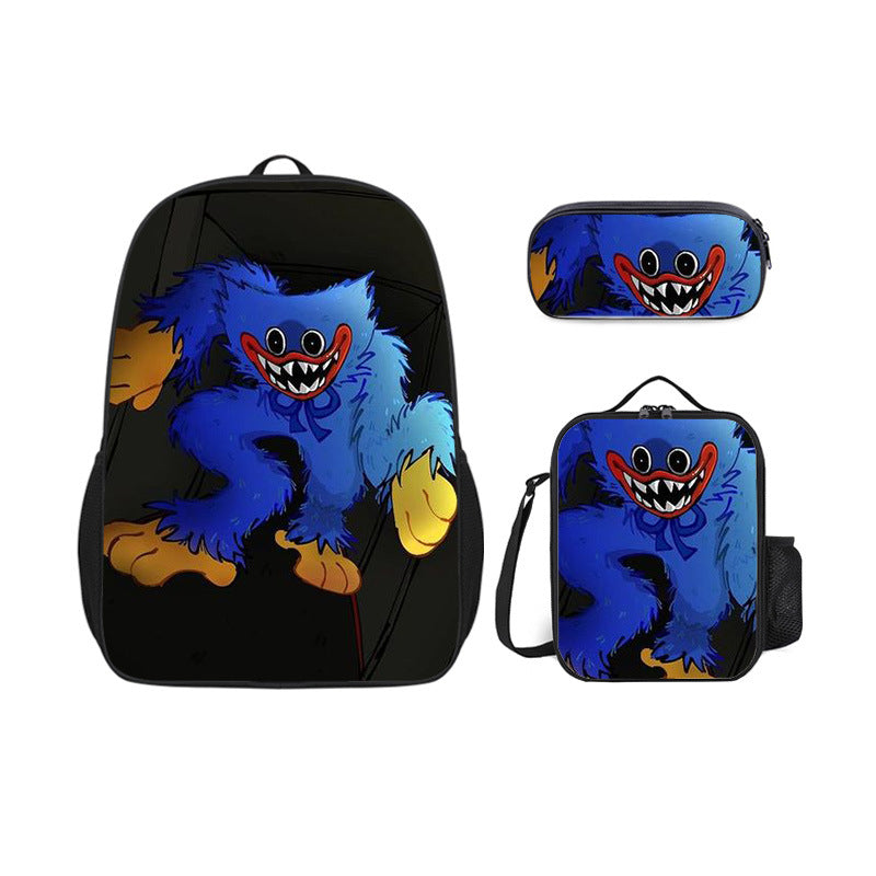Poppy Huggy Wuggy Full Printed Backpack Schoolbag Travel Notebook Bag Lunch Bag Pencil Bag for Kids Students 3PCS