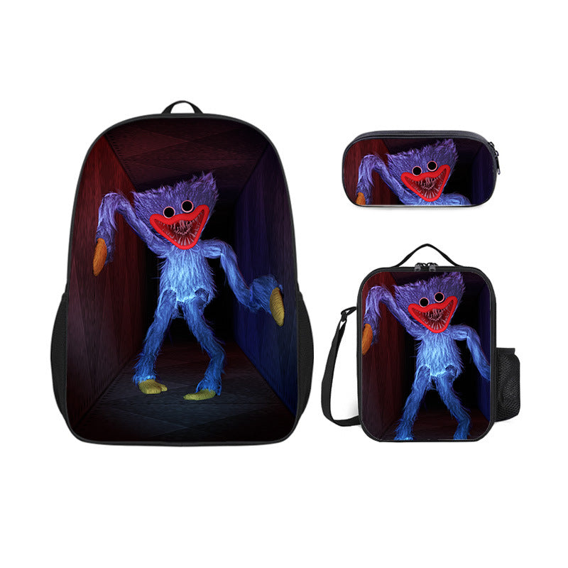Poppy Huggy Wuggy Full Printed Backpack Schoolbag Travel Notebook Bag Lunch Bag Pencil Bag for Kids Students 3PCS