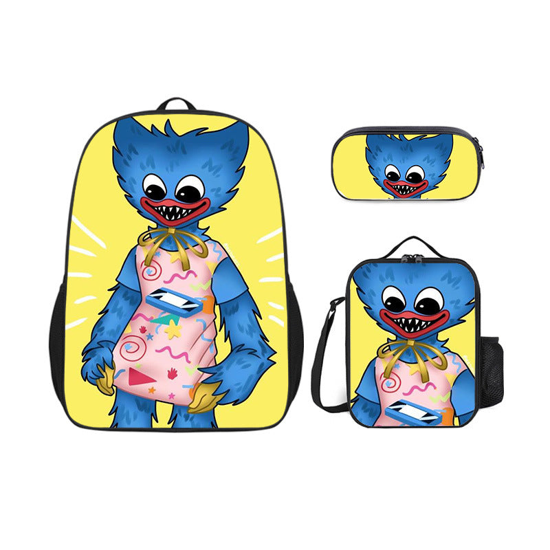 Poppy Huggy Wuggy Full Printed Backpack Schoolbag Travel Notebook Bag Lunch Bag Pencil Bag for Kids Students 3PCS