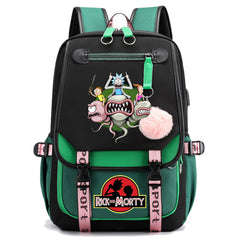 Rick And Morty Waterproof Backpack School Notebook Travel Bags USB Charging