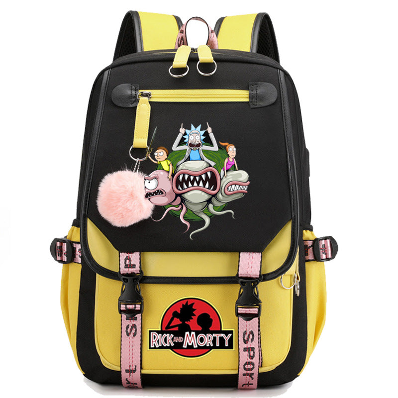 Rick And Morty Waterproof Backpack School Notebook Travel Bags USB Charging