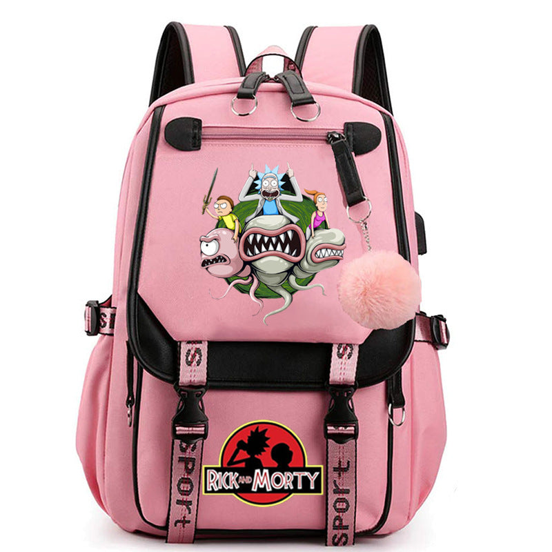 Rick And Morty Waterproof Backpack School Notebook Travel Bags USB Charging