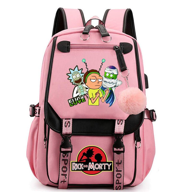 Rick And Morty Waterproof Backpack School Notebook Travel Bags USB Charging