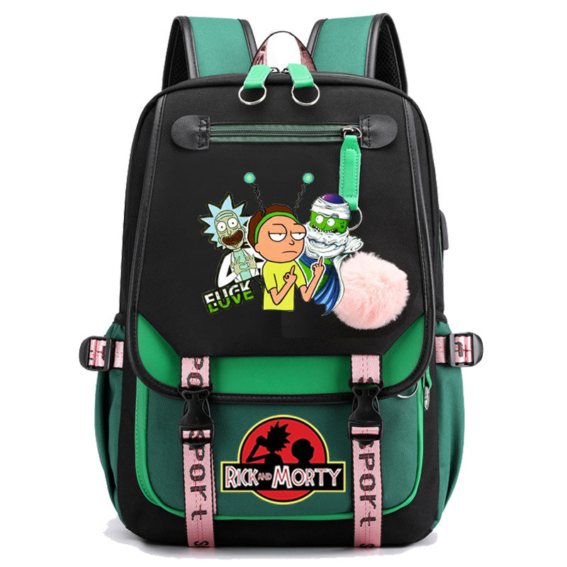 Rick And Morty Waterproof Backpack School Notebook Travel Bags USB Charging