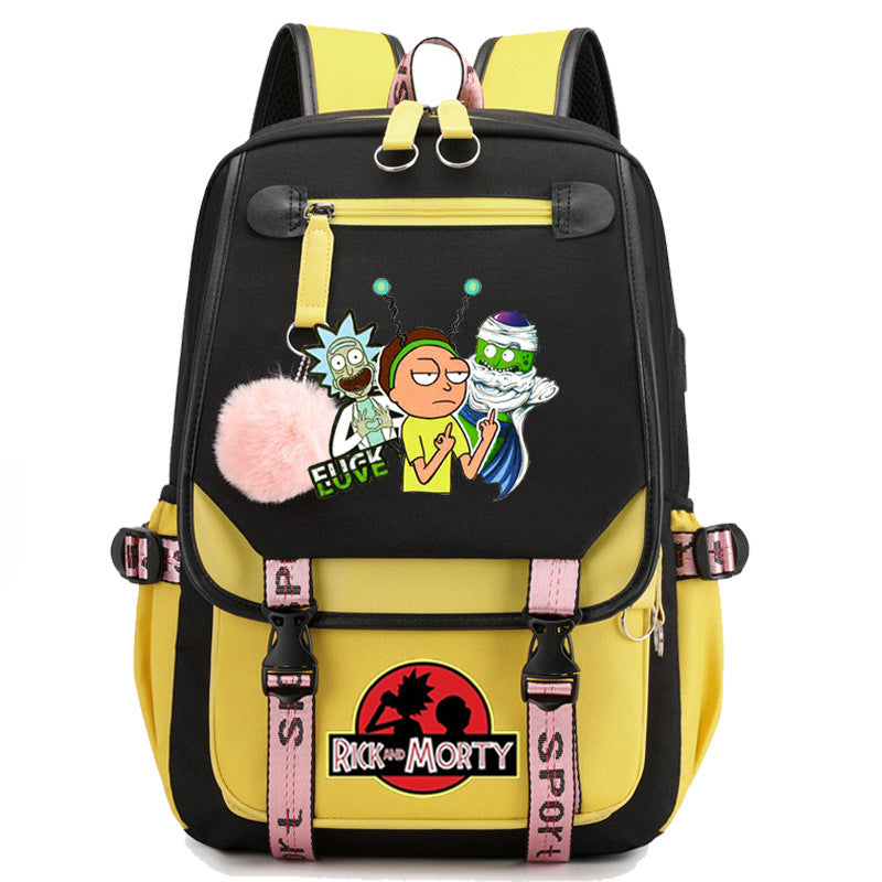 Rick And Morty Waterproof Backpack School Notebook Travel Bags USB Charging