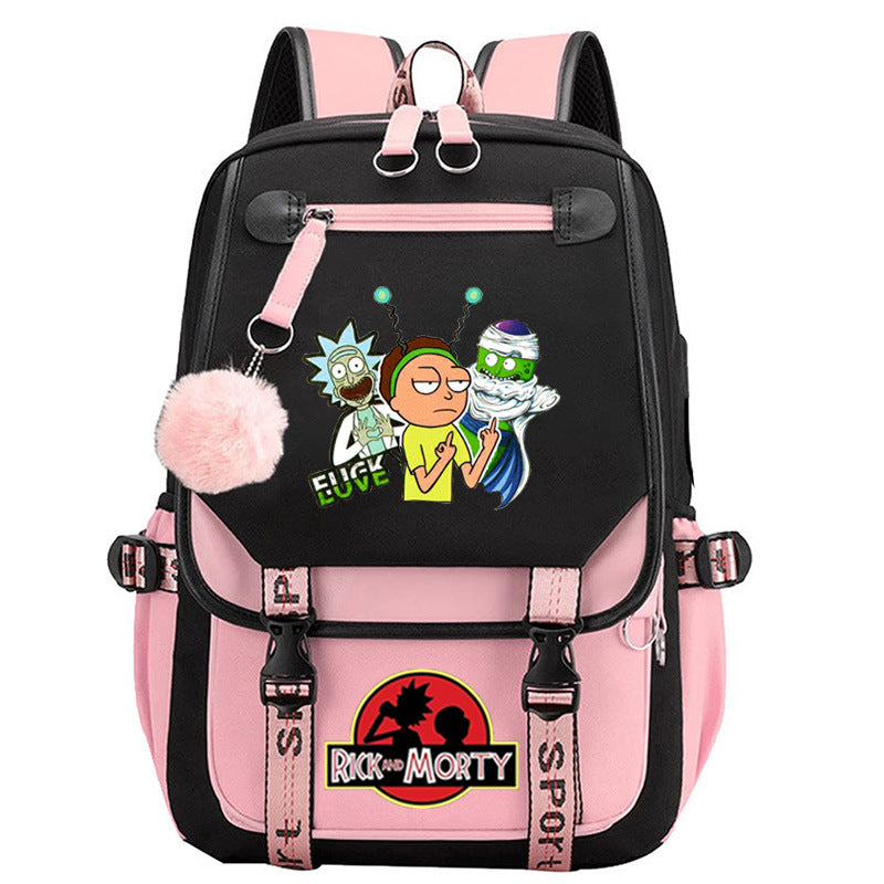 Rick And Morty Waterproof Backpack School Notebook Travel Bags USB Charging